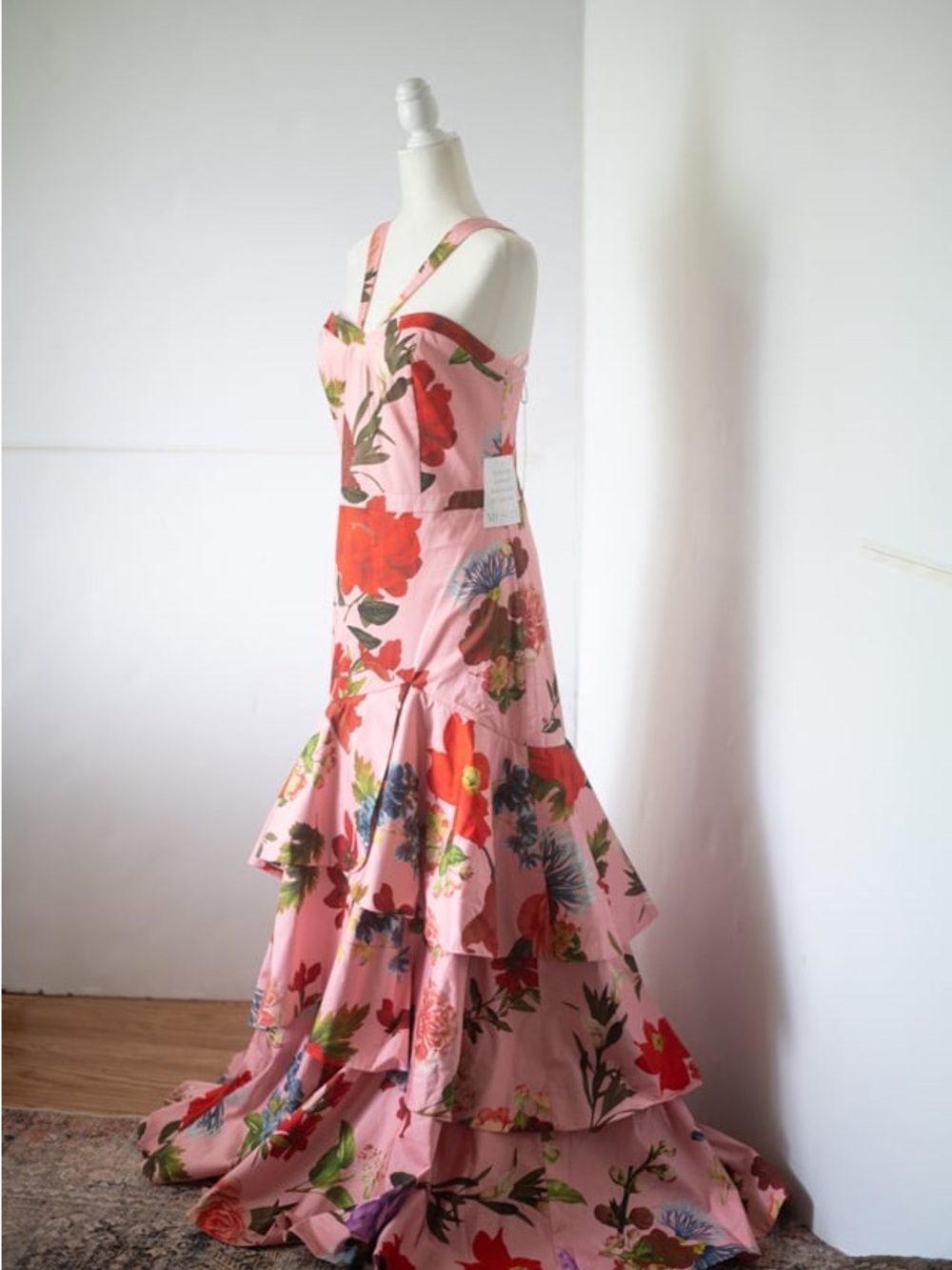 NWT Mestiza Romantic Blush Pink Floral Tiered Garden Party Maxi Victoria Dress